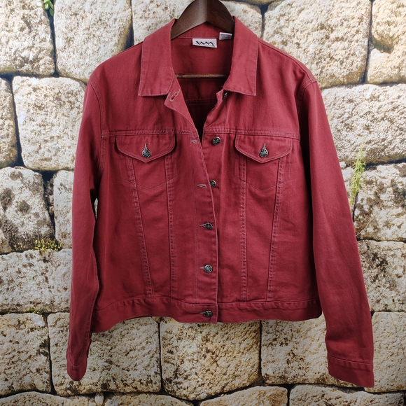 White Mountain Traders Jackets & Blazers - White Mountain Traders Medium Wash Red Jean Jacket Women's Size XL